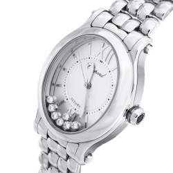 Chopard Silver Stainless Steel Diamond Happy Sport 8602 Women's Wristwatch 30 mm