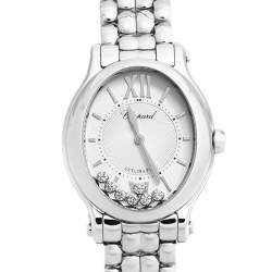 Chopard Silver Stainless Steel Diamond Happy Sport 8602 Women's Wristwatch 30 mm