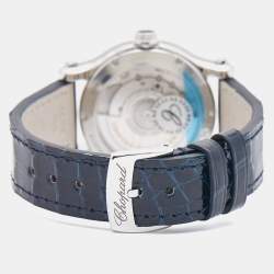Chopard Blue Stainless Steel Alligator Leather Happy Sport 278559-3008 Women's Wristwatch 36 mm