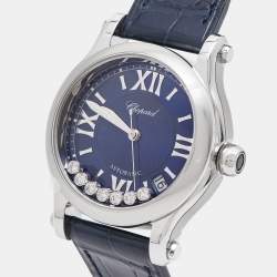 Chopard Blue Stainless Steel Alligator Leather Happy Sport 278559-3008 Women's Wristwatch 36 mm