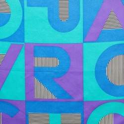 Pre Owned Chopard Blue/Multicolor Logo Print Silk Scarf 