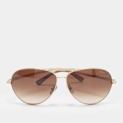 Pre Owned Chopard Brown/Gold Tone Gradient SCH934S Crystal Embellished Aviator Sunglasses