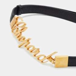 Pre Owned Chopard 100CM Black Leather Logo Buckle Adjustable Waist Belt