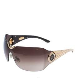 Chopard Gold/Brown Gradient SCH 883S Crystal Embellished Shield Sunglasses
