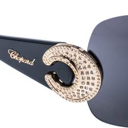 Pre Owned Chopard Black/ Grey Crystal Embellished SCH939S Shield Sunglasses