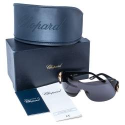 Pre Owned Chopard Black/ Grey Crystal Embellished SCH939S Shield Sunglasses