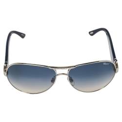Chopard Crystal Embellished Silver Tone/ Blue Gradient SCH 866s Aviator Sunglasses