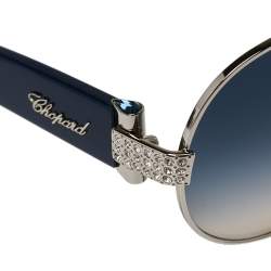 Chopard Crystal Embellished Silver Tone/ Blue Gradient SCH 866s Aviator Sunglasses