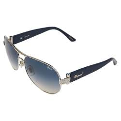 Chopard Crystal Embellished Silver Tone/ Blue Gradient SCH 866s Aviator Sunglasses