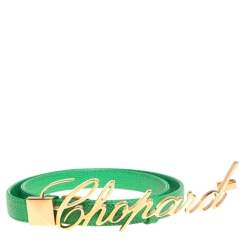 Pre Owned Chopard Green Grained Leather Logo Buckle Adjustable Belt 105CM