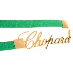 Pre Owned Chopard Green Grained Leather Logo Buckle Adjustable Belt 105CM