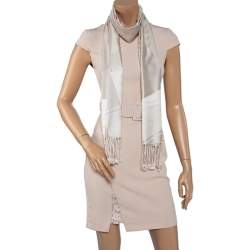 Pre Owned Chopard Beige Logo Jacquard Silk Signature Stole