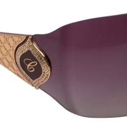 Chopard Gold/Burgundy Gradient SCH 883S Crystal Embellished Shield Sunglasses