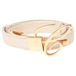 Chopard Metallic White Textured Leather Miss Happy Belt 115CM