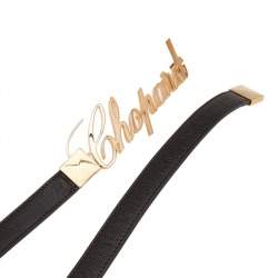 Pre Owned Chopard Brown Leather Logo Buckle Belt 104CM