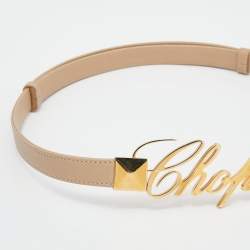 Pre Owned Chopard Beige Leather Logo Buckle Adjustable Belt 105 CM