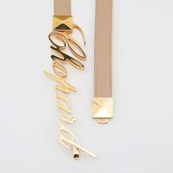 Pre Owned Chopard Beige Leather Logo Buckle Adjustable Belt 105 CM