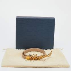 Pre Owned Chopard Beige Leather Logo Buckle Adjustable Belt 105 CM