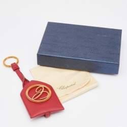 Chopard Red Leather Logo Charm Key Ring 