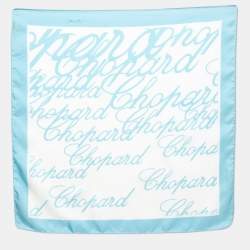 Chopard Vintage Light Blue/ White Logo Perfume Art Silk Square Scarf