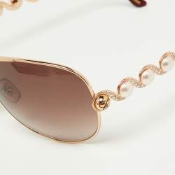 Chopard Gold Tone/Brown Gradient Crystal & Faux Pearl Studded 803S Aviator Sunglasses