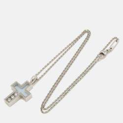 Chopard 18K White Gold and Diamond Happy Diamonds Cross Pendant Necklace