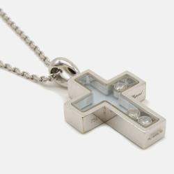 Chopard 18K White Gold and Diamond Happy Diamonds Cross Pendant Necklace