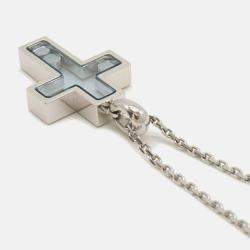 Chopard 18K White Gold and Diamond Happy Diamonds Cross Pendant Necklace