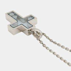 Chopard 18K White Gold and Diamond Happy Diamonds Cross Pendant Necklace