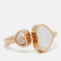 Chopard Happy Hearts Mother of Pearl Diamond 18k Rose Gold Ring Size 52