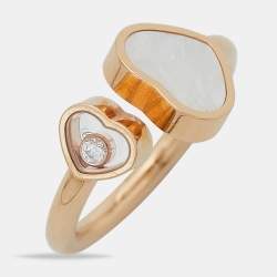Chopard Happy Hearts Mother of Pearl Diamond 18k Rose Gold Ring Size 52