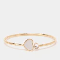 Chopard Happy Hearts Diamond Mother of Pearl 18K Gold Open Cuff Bracelet S