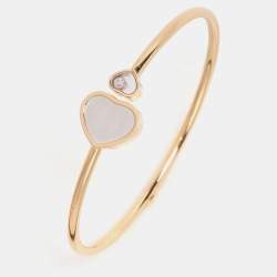 Chopard Happy Hearts Diamond Mother of Pearl 18K Gold Open Cuff Bracelet S