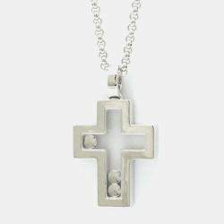 Chopard 18K White Gold and Diamond Happy Diamonds Cross Pendant Necklace