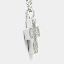Chopard 18K White Gold and Diamond Happy Diamonds Cross Pendant Necklace