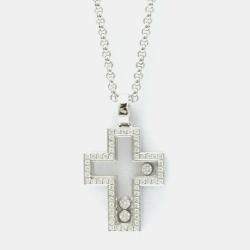 Chopard 18K White Gold and Diamond Happy Diamonds Cross Pendant Necklace