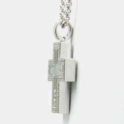 Chopard 18K White Gold and Diamond Happy Diamonds Cross Pendant Necklace