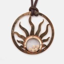 Pre Owned Chopard Happy Sun Diamond 18k Rose Gold Leather Necklace