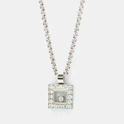 Chopard 18K White Gold Happy Diamond Square Necklace