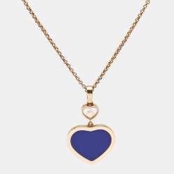 Pre Owned Chopard Happy Hearts Diamond Lapis Lazuli 18k Rose Gold Pendant Necklace