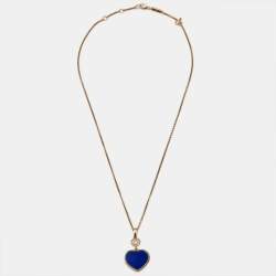 Pre Owned Chopard Happy Hearts Diamond Lapis Lazuli 18k Rose Gold Pendant Necklace