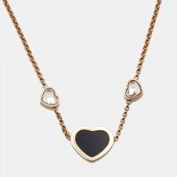 مملوكة م�سبقًا Chopard Happy Hearts Onyx Diamonds 18k Rose Gold Necklace