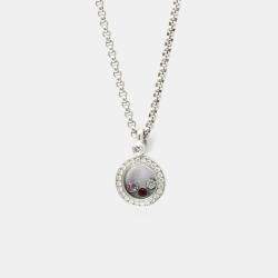 Pre Owned Chopard Happy Diamonds 18K White Gold Diamond, Ruby, Sapphire Necklace