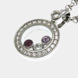 Pre Owned Chopard Happy Diamonds 18K White Gold Diamond, Ruby, Sapphire Necklace