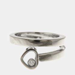 مملوكة مسبقًا Chopard Happy Heart Twist 18K White Gold Diamond Ring EU 49