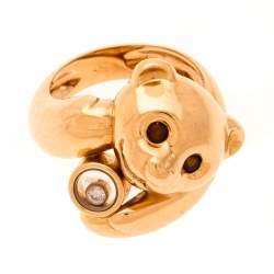Chopard Animal World Bear Diamond Agate 18k Rose Gold Ring Size 54.5