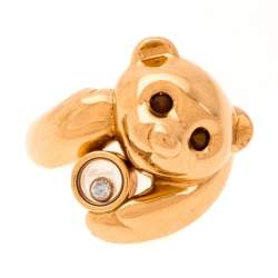 Chopard Animal World Bear Diamond Agate 18k Rose Gold Ring Size 54.5