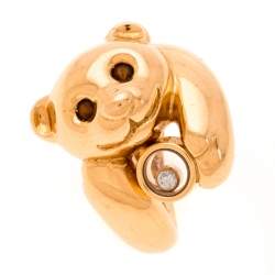 Chopard Animal World Bear Diamond Agate 18k Rose Gold Ring Size 54.5