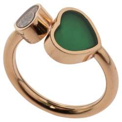 Chopard Happy Hearts Green Agate Diamond 18K Rose Gold Ring Size 52/53