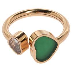 Chopard Happy Hearts Green Agate Diamond 18K Rose Gold Ring Size 52/53